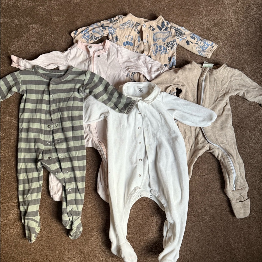 Carter's Cozy Footies Set - Striped Gray, White, Beige, and Blue